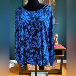 Isaac Mizrahi Black and Blue Patterned Top